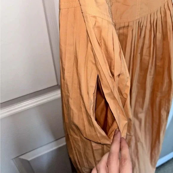 NWT Ulla Johnson Cosette Pleated Poplin Midi Dress w/Pockets Pale Peach Size 2 - Picture 12 of 13